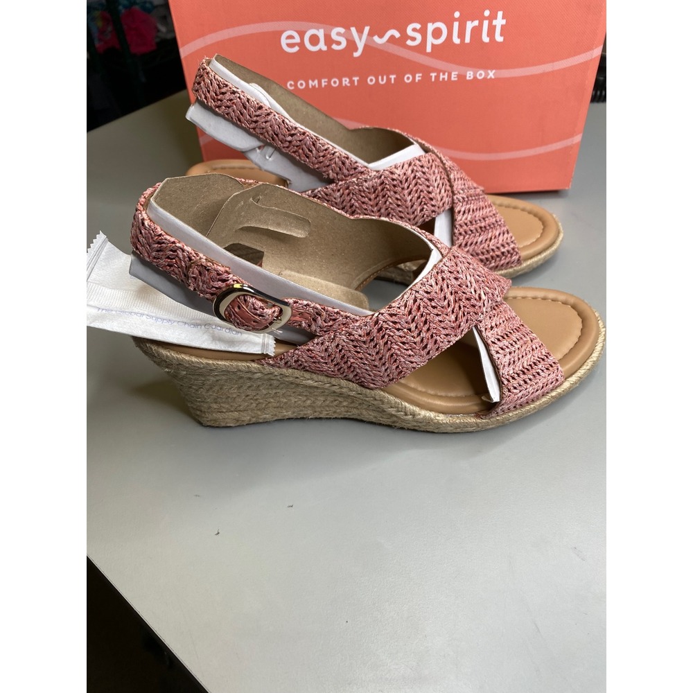 Easy Spirit Womens 9.5 M Pink Woven Espadrille Wedge Sandals Slingback Rose New
